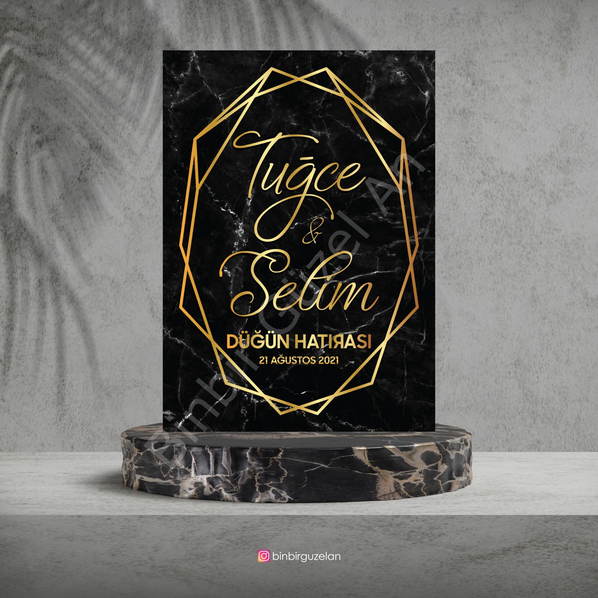 Siyah Mermer & Gold  Karşılama Panosu