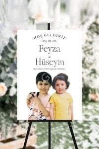 Kişiye Özel Tasarım Fotoğraflı Karşılama Panosu 50x70 cm + 125 Adet Davet Kartı (Yazel Hanım)