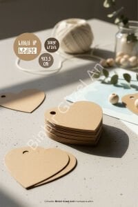 Baskısız Kalpli Kraft Hediye Etiketi - 30 Adet - Kilitli İp Hediyeli