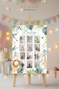 İlk Yılım - Safari Temalı - Fotoğraflı 1 Yaş Özel Panosu - 50x70 cm